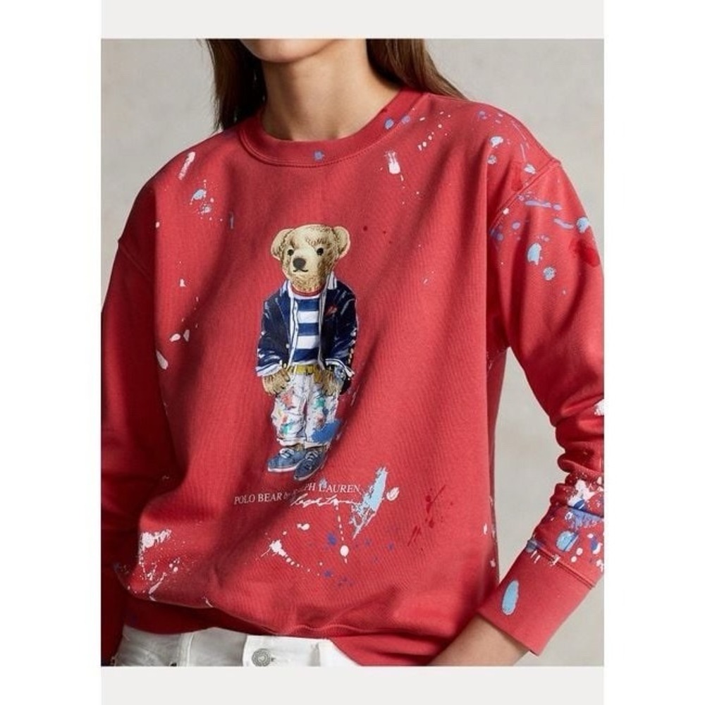 Polo Ralph Lauren Polo Bear Paint Splatter Sweatshirt Red XS S Artist Rare